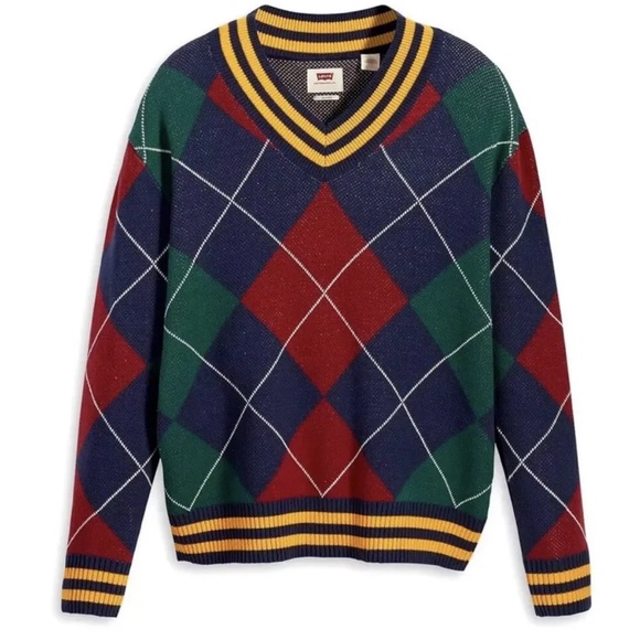 Levi’s Stay Loose V-Neck Oversized Fit Sweater Multi-Color Mens Size Medium $128